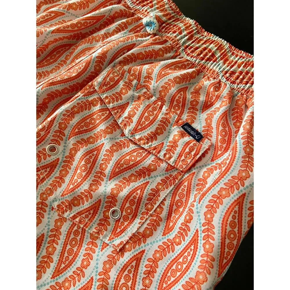 JOHNNIE-O Retro Orange/White Floral Swim Shorts Mens sz S